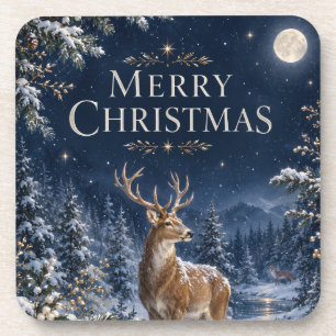 Eleganter Weihnachts Hirsch, Vintage-Waldgravur Getränkeuntersetzer