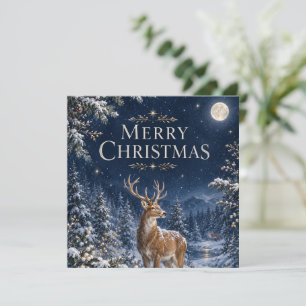 Eleganter Weihnachts Hirsch, Vintage-Waldgravur Karte