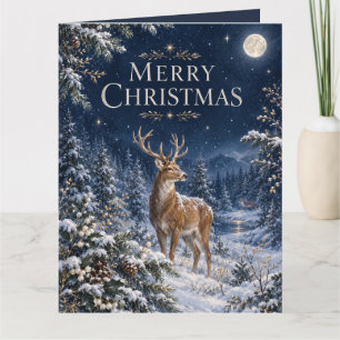 Eleganter Weihnachts Hirsch, Vintage-Waldgravur Karte