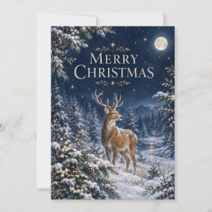 Eleganter Weihnachts Hirsch, Vintage-Waldgravur Karte