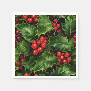 Eleganter Weihnachts-Holly und Berries-Urlaub Serviette