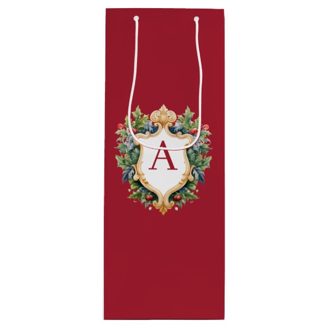 Eleganter Weihnachts-Monogramm-Brief Geschenktüte Für Weinflaschen (Vorderseite)