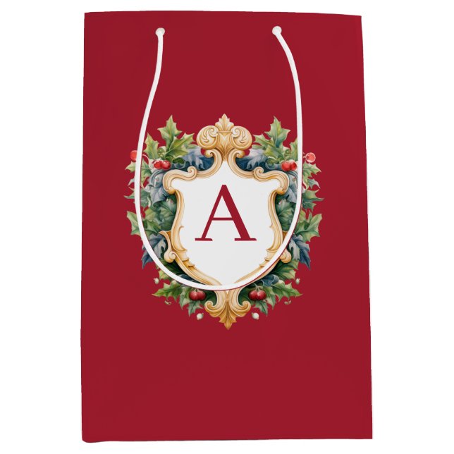 Eleganter Weihnachts-Monogramm-Brief Mittlere Geschenktüte (Vorderseite)