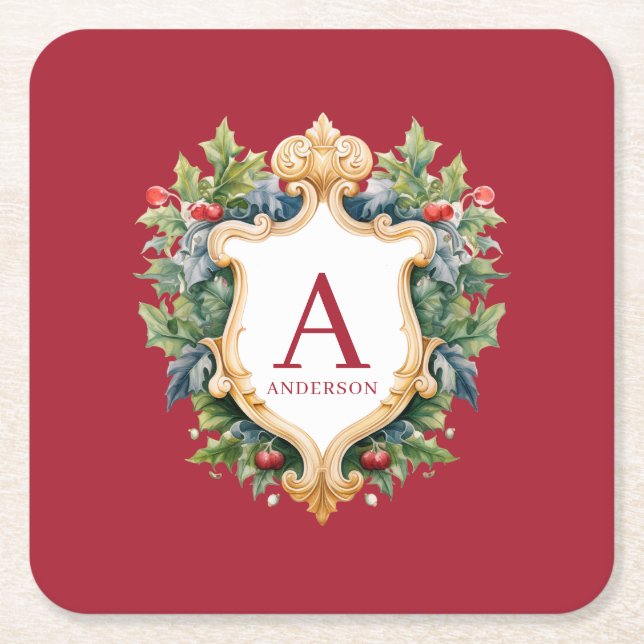 Eleganter Weihnachts-Monogramm-Brief Rechteckiger Pappuntersetzer (Vorderseite)