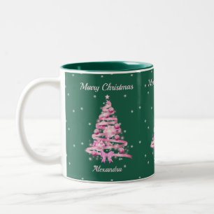 Eleganter Weihnachts Rosa Individuelle Name Grün Zweifarbige Tasse