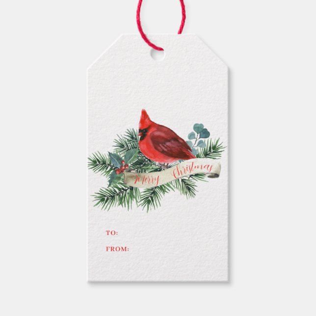 Eleganter Weihnachts Roter Kardinal Pine Botanical Geschenkanhänger (Vorderseite)