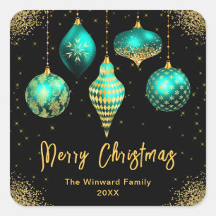 Eleganter Weihnachts-Schmuck in Türkis und Gold Quadratischer Aufkleber