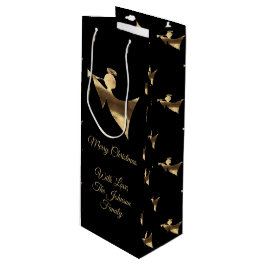 Eleganter Weihnachts Trumpet Angel Black Gold Look Geschenktüte Für Weinflaschen