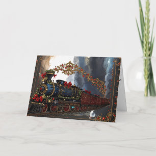 Eleganter Weihnachts-Victorian-Steampunk-Dampfzug  Feiertagskarte
