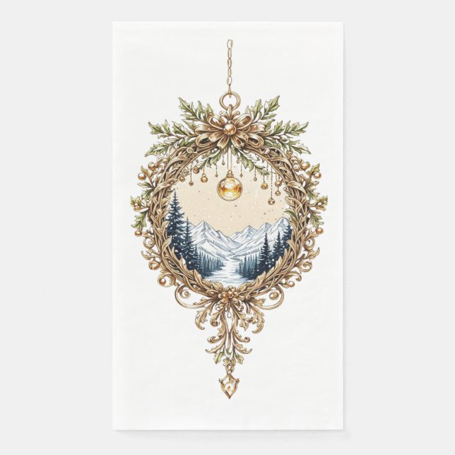 Eleganter Weihnachts-Winterberg-Ornamente Serviette (Vorderseite)