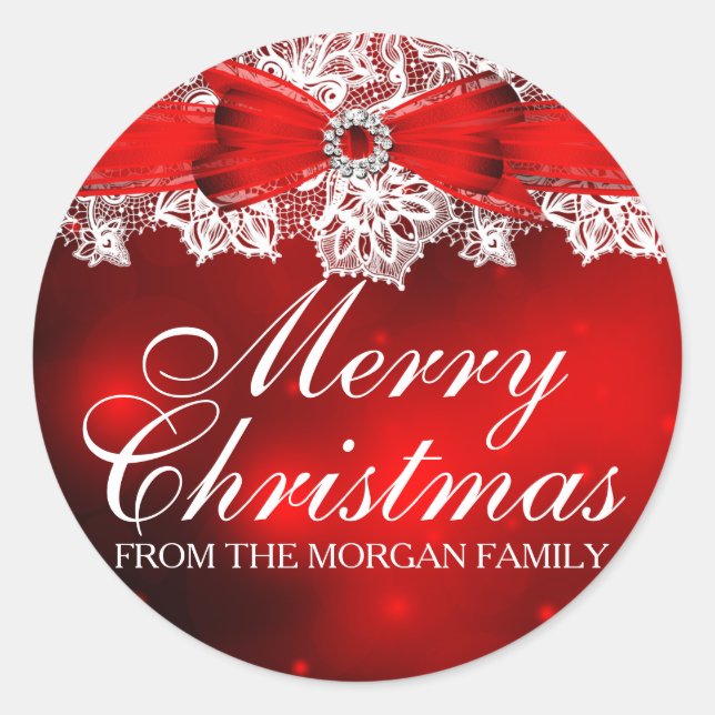 Eleganter Weihnachtsaufkleber für Lace & Bow Runder Aufkleber (Vorderseite)