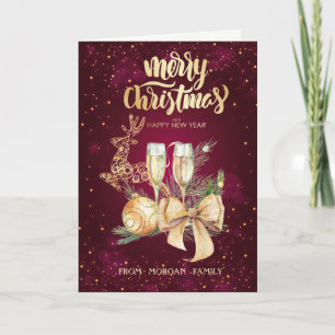 Eleganter Weihnachtsball, Rentier, Weinglas, Bow Feiertagskarte