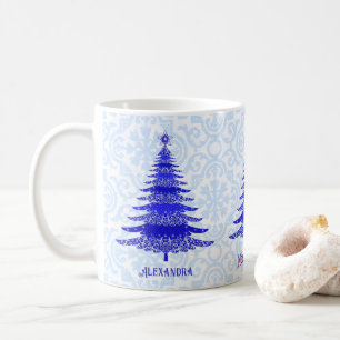 Eleganter Weihnachtsbaum Blaue Personalisierte Sch Kaffeetasse