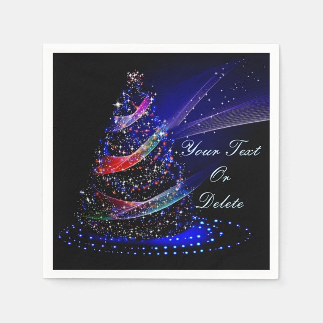 Eleganter Weihnachtsbaum Blue Pink Glittery Napkin Serviette (Vorderseite)