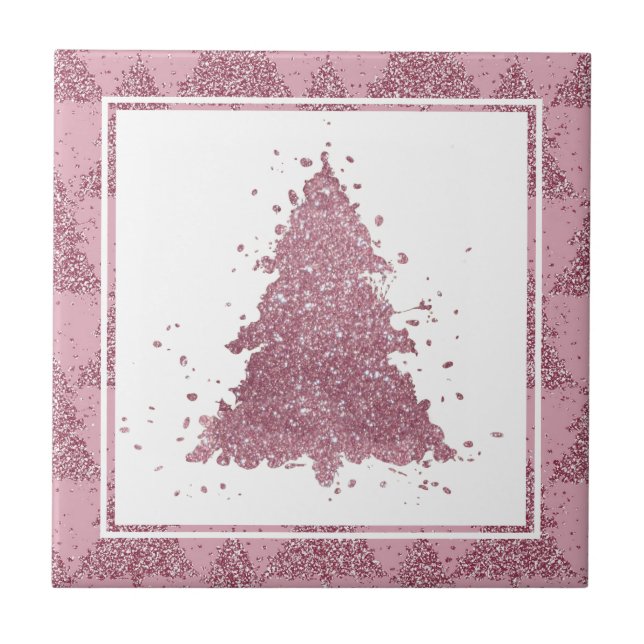 Eleganter Weihnachtsbaum | Dusty Mauve Pink Spritz Fliese (Vorderseite)