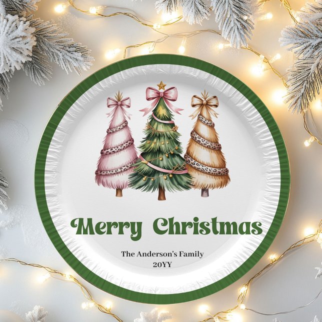 Eleganter Weihnachtsbaum Editierbarer Name Papptel Pappteller (Chic Christmas Tree Editable Name Paper Plates)