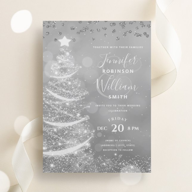 Eleganter Weihnachtsbaum Einladung (Elegant Festive Silver Wedding Xmas Tree Invitation)