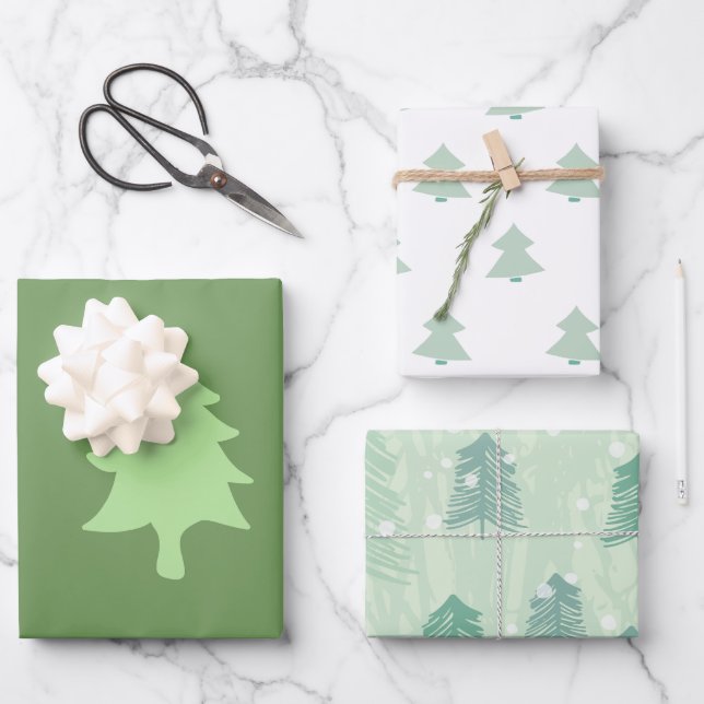 Eleganter Weihnachtsbaum Geschenkpapier Set (Vorderseite)