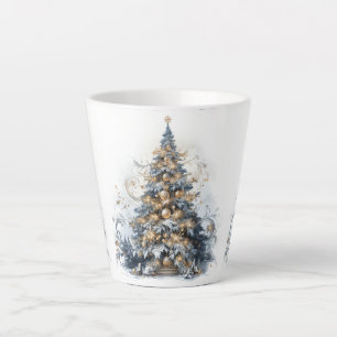 Eleganter Weihnachtsbaum Gold Ornamente Schnee Milchtasse
