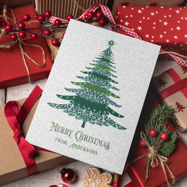 Eleganter Weihnachtsbaum Grün Weiß Personalisiert Feiertagskarte