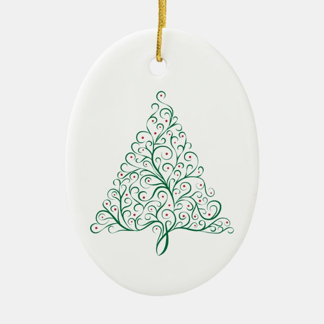 Eleganter Weihnachtsbaum in Rot und Grün Keramik Ornament (Vorne)