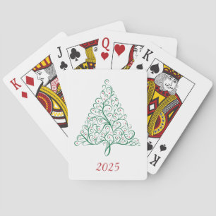 Eleganter Weihnachtsbaum in Rot und Grün Spielkarten