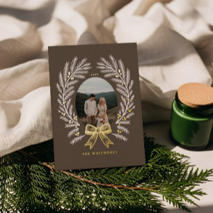 Eleganter Weihnachtsbaum-Kranz-Band-Fotorahmen Folien Feiertagskarte