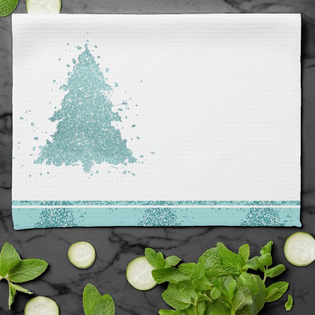 Eleganter Weihnachtsbaum | Luxe Aqua Mint Spritzer Geschirrtuch (Von Creator hochgeladen)