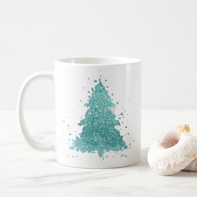 Eleganter Weihnachtsbaum | Luxe Aqua Mint Spritzer Kaffeetasse (Mit Donut)