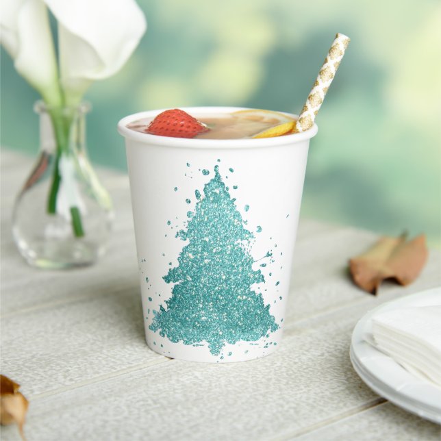 Eleganter Weihnachtsbaum | Luxe Aqua Mint Spritzer Pappbecher (In Situ)