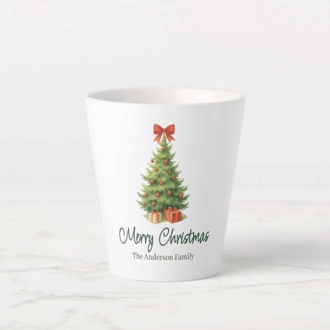 Eleganter Weihnachtsbaum mit Red Bow & Presents - Milchtasse (Vorderseite)