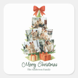 Eleganter Weihnachtsbaum mit Red Bow & Presents - Quadratischer Aufkleber