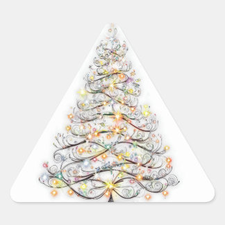 eleganter Weihnachtsbaum mit strahlenden Lichtern Dreieckiger Aufkleber