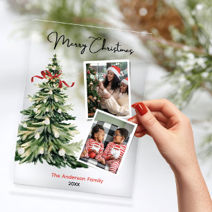 Eleganter Weihnachtsbaum mit zwei personalisierten Acryleinladungen