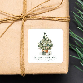 Eleganter Weihnachtsbaum Quadratischer Aufkleber