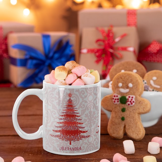 Eleganter Weihnachtsbaum Rote Personalisierte Schn Kaffeetasse (Von Creator hochgeladen)