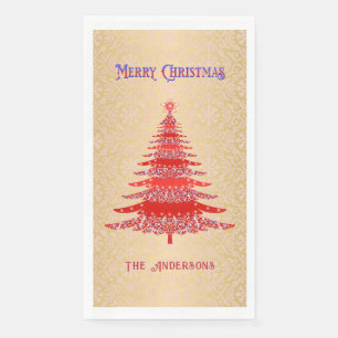 Eleganter Weihnachtsbaum Roter Gold Name Ornamente Serviette