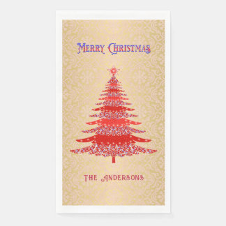 Eleganter Weihnachtsbaum Roter Gold Name Ornamente Serviette