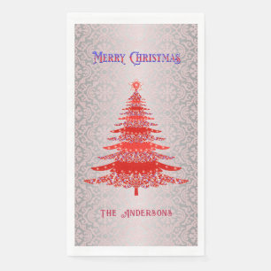 Eleganter Weihnachtsbaum Roter Silberner Name Orna Serviette
