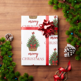 Eleganter Weihnachtsbaum – Rotes Band Geschenkpapier