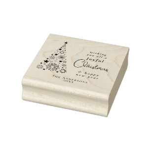 Eleganter Weihnachtsbaum Snowflakes Familienname Gummistempel