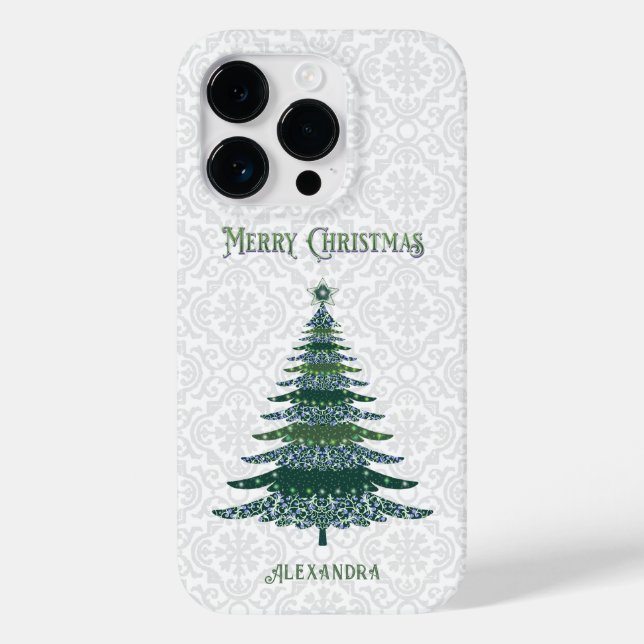 Eleganter Weihnachtsbaum White Green Personalisier Case-Mate iPhone Hülle (Rückseite)