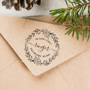 Eleganter Weihnachtsblumenkranz mit Adresse Gummistempel