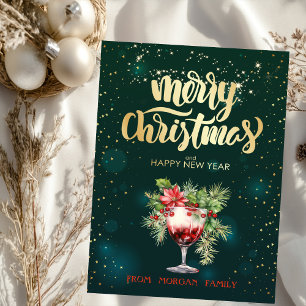 Eleganter Weihnachtscocktail Poinsettie Feiertagskarte