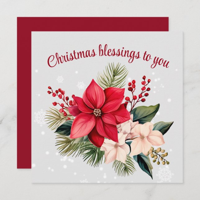 Eleganter Weihnachtsfeiertag in Poinsettia Karte (Vorne/Hinten)