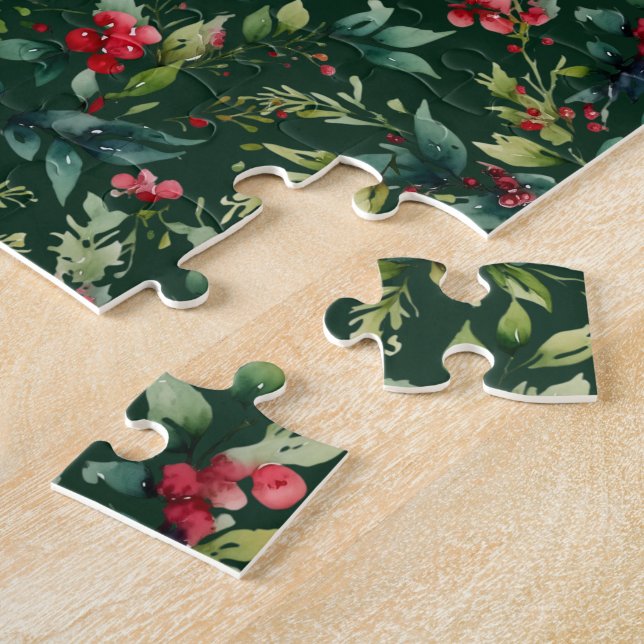 Eleganter Weihnachtsfest Botanischer Winter Robin  Puzzle (Seite)