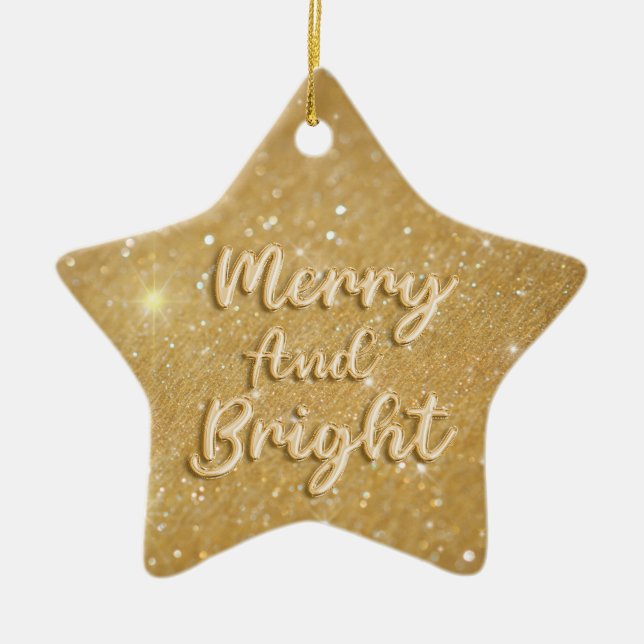 Eleganter Weihnachtsgold-Glitzer Keramik Ornament (Vorne)