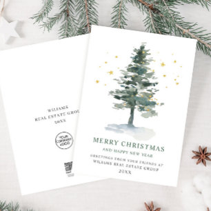Eleganter Weihnachtsgruß der Firma mit Kiefernbaum Feiertagskarte