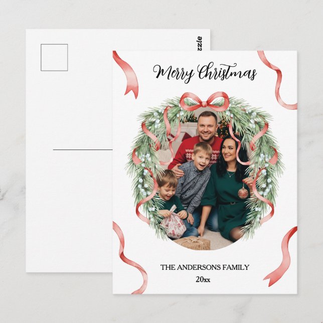 Eleganter Weihnachtskranz-Bogen mit individuellem  Postkarte (Vorne/Hinten)