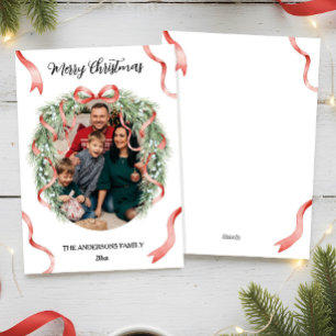Eleganter Weihnachtskranz-Bow-Familienfoto individ Feiertagskarte